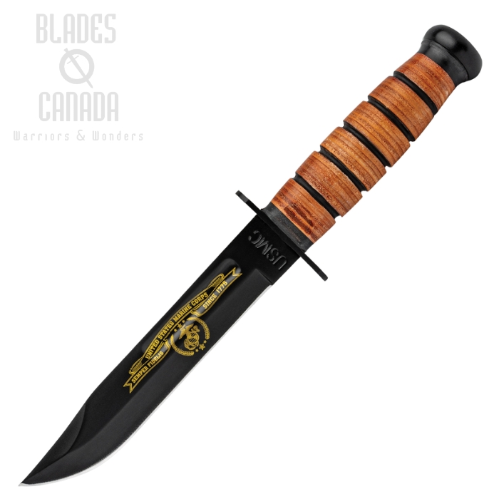 USMC WWII Tribute Combat Fixed Blade Knife, Stainless, Leather Sheath, UC3369B